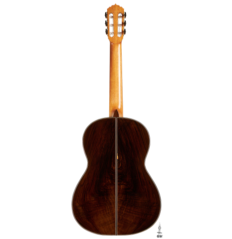 The back of a 2024 Andy Culpepper classical guitar made of spruce and CSA rosewood
