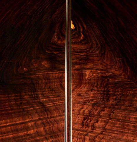 Detail of the back center-seam of a 2024 Andy Culpepper classical guitar made of spruce and CSA rosewood