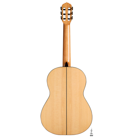 The back of a 2021 Andy Culpepper classical guitar made of spruce and cypress