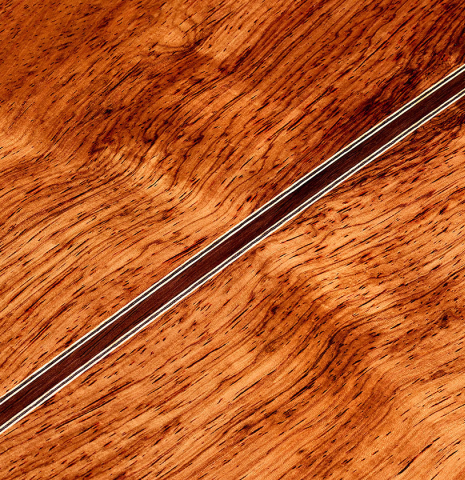 The back center seam of a 2025 Andy Culpepper classical guitar made of cedar and Honduran rosewood
