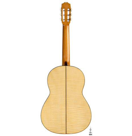 The back of a 2026 Andy Culpepper "Santos" classical guitar made of spruce and maple