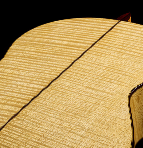 The back and sides of a 2026 Andy Culpepper "Santos" classical guitar made of spruce and maple