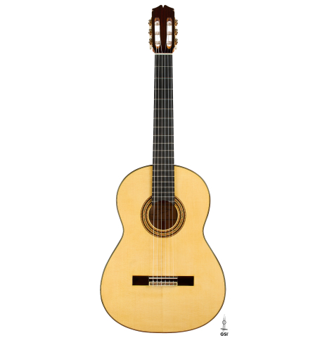 The front of a 2026 Andy Culpepper "Santos" classical guitar made of spruce and maple