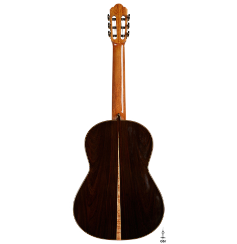 The back of a 2020 Yulong Guo "Granada" classical guitar made of spruce and CSA rosewood