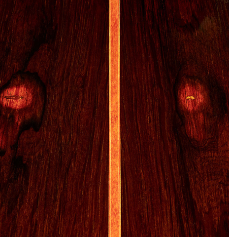 The back of a 1990 Matthias Dammann (ex Pepe Romero) made of cedar and CSA rosewood