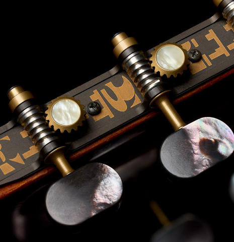 The tuning machines of a 2000 Matthias Dammann classical guitar (ex Scott Tennant) made of cedar and CSA rosewood
