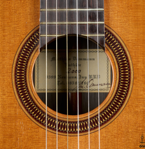 The rosette of a 2000 Matthias Dammann classical guitar (ex Scott Tennant) made of cedar and CSA rosewood