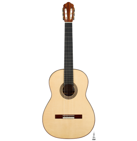 The front of a 2026 Thomas Dauge classical guitar made of spruce and African rosewood
