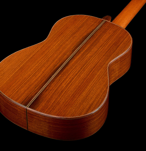 The back and sides of a 1993 Christopher Dean classical guitar made of spruce and Indian rosewood
