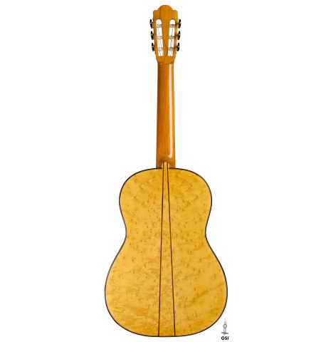 The back of a 2025 Francesco De Gregorio "Torres, SE 111" classical guitar made of spruce and maple