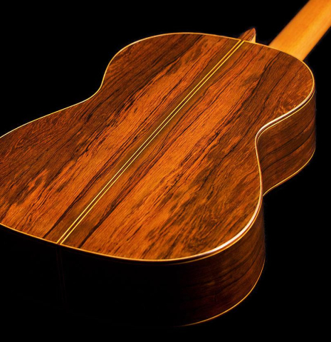 The back of a 2020 Vladimir Druzhinin classical guitar made of cedar and African rosewood. The back of a 2020 Vladimir Druzhinin classical guitar made of cedar and African rosewood.