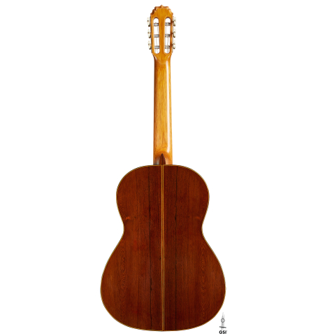 The back of a 2025 Vladimir Druzhinin classical guitar made of spruce and African rosewood