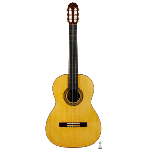 The front of a 2025 Vladimir Druzhinin classical guitar made of spruce and African rosewood