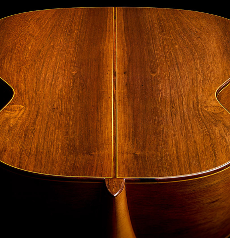 The heel, neck joint, back and sides of a 2026 Vladimir Druzhinin "Special" classical guitar made of spruce and African rosewood