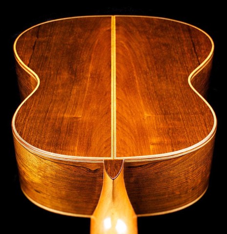 The back and sides of a 1932 Domingo Esteso classical guitar made of spruce and CSA rosewood
