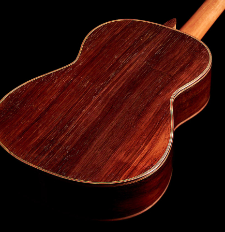 The back of a 1933 Domingo Esteso classical guitar made with spruce and CSA rosewood
