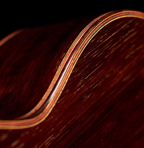 The back and inlay of a 1933 Domingo Esteso classical guitar made with spruce and CSA rosewood