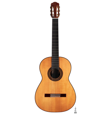 The front of a 1933 Domingo Esteso classical guitar made with spruce and CSA rosewood