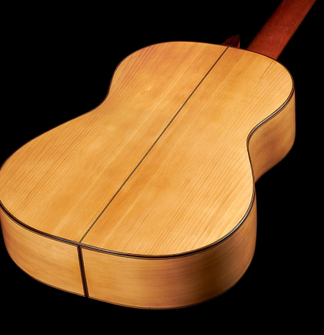 The back of a 1929 Domingo Esteso classical guitar made with spruce and cypress