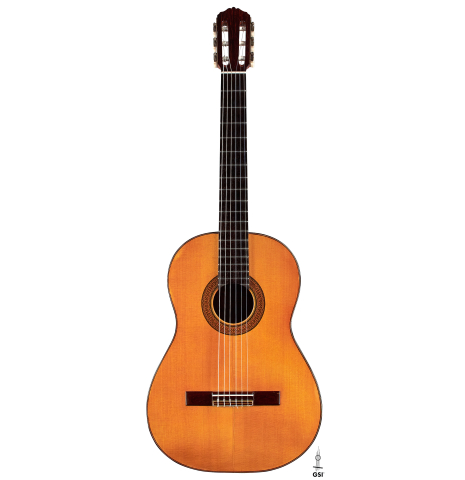 The front of a 1929 Domingo Esteso classical guitar made with spruce and cypress