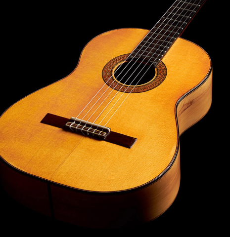 The soundboard of a 1929 Domingo Esteso classical guitar made with spruce and cypress