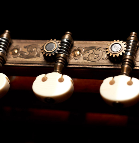 Tuning machines on a 1929 Domingo Esteso classical guitar made with spruce and cypress