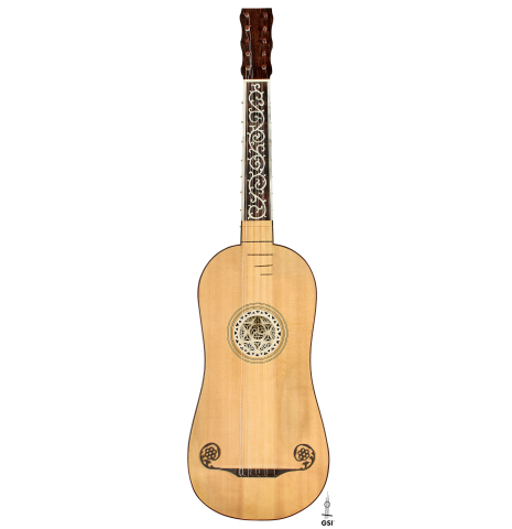 The front of a 2007 Lucian Faria "Baroque Guitar" made of spruce and CSA rosewood