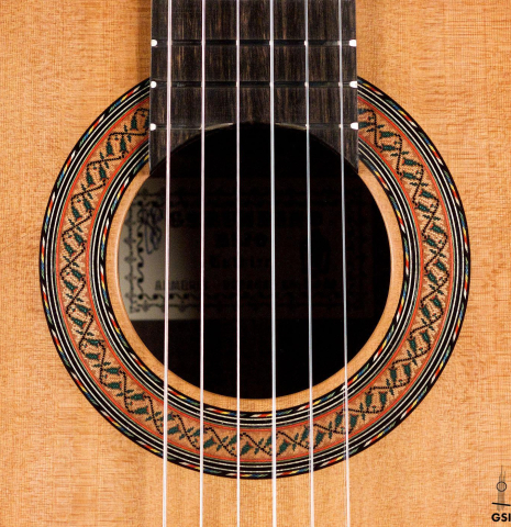 This is the rosette of a 2020 Gerundino Fernandez Hijo "Negra" flamenco guitar made with exotic ebony and cedar presented