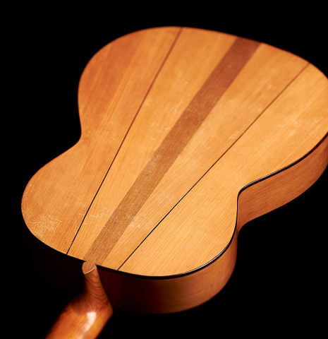 The back of a 1891 Benito Ferrer historical classical guitar