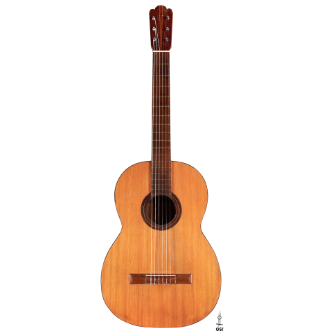 The front of a 1891 Benito Ferrer historical classical guitar