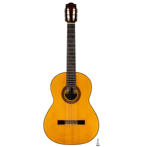 The front of a 1966 Arcangel Fernandez classical guitar made of spruce and CSA rosewood
