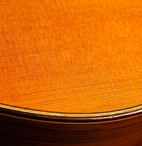 The binding of a 1968 Ignacio Fleta classical guitar made of cedar and Indian rosewood