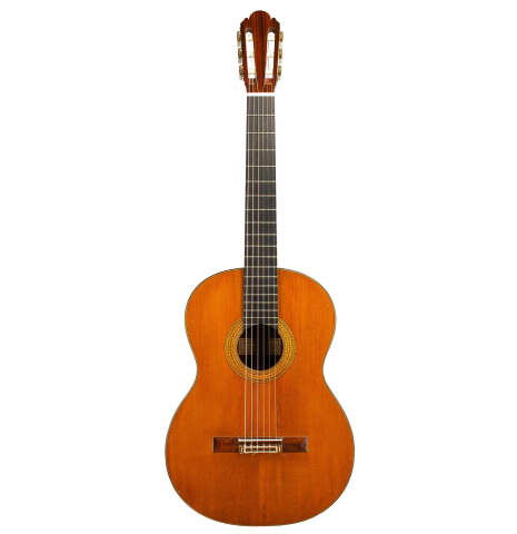 The front of a 1968 Ignacio Fleta classical guitar made of cedar and Indian rosewood