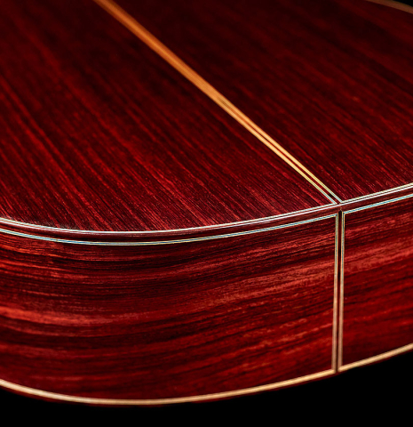 The back and sides of a 1976 Ignacio Fleta (ex Craig H. Russell) Classical Guitar made with cedar and Indian rosewood