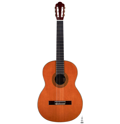 The front of a 1976 Ignacio Fleta (ex Craig H. Russell) Classical Guitar made with cedar and Indian rosewood