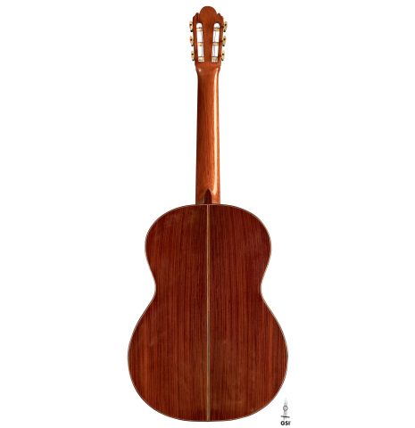 The back of a 1972 Ignacio Fleta classical guitar made of cedar and Indian rosewood