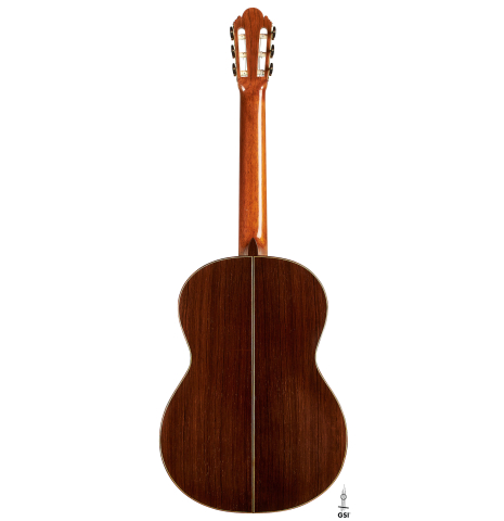 The back of a 1966 Ignacio Fleta classical guitar made of spruce and CSA rosewood