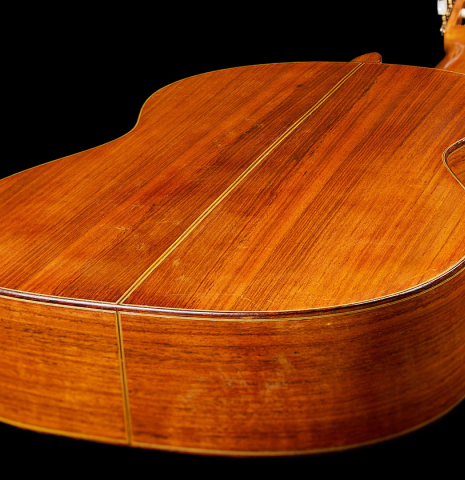The back and sides of a 1960 Ignacio Fleta classical guitar made of spruce and CSA rosewood