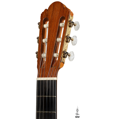 The headstock of a 1960 Ignacio Fleta classical guitar made of spruce and CSA rosewood