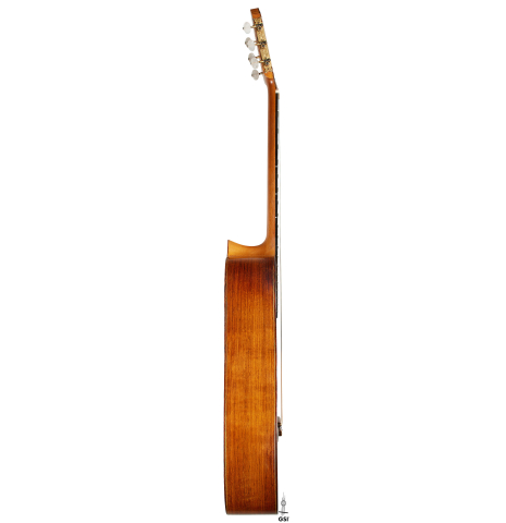 The side of a 1960 Ignacio Fleta classical guitar made of spruce and CSA rosewood
