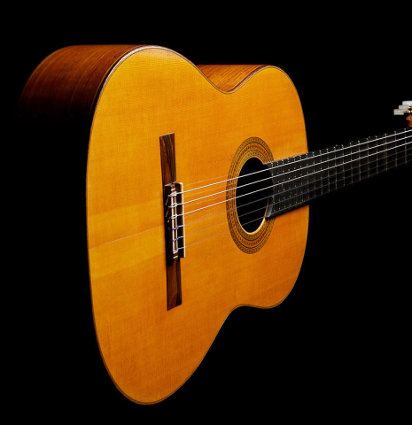 The soundboard and sides of a 1960 Ignacio Fleta classical guitar made of spruce and CSA rosewood