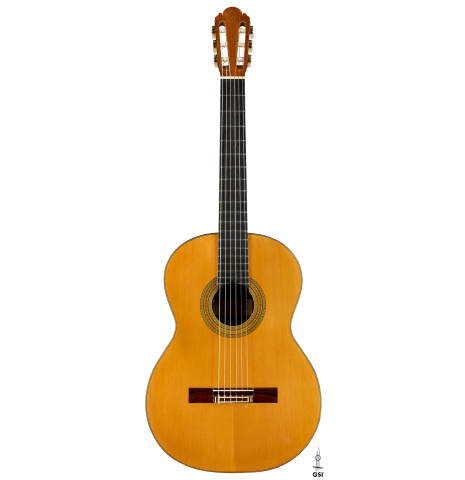 The front of a 1965 Ignacio Fleta classical guitar made of spruce and Indian rosewood