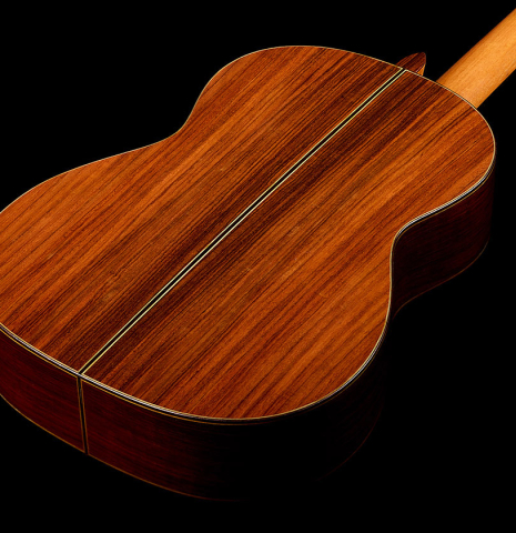 The back and sides of a 1960 Ignacio Fleta classical guitar made of spruce and Indian rosewood
