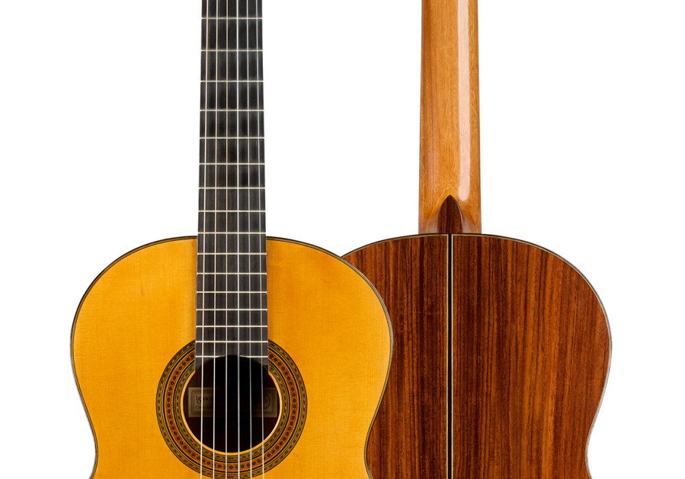 Front and back of a 1960 Ignacio Fleta classical guitar, spruce and Indian rosewood