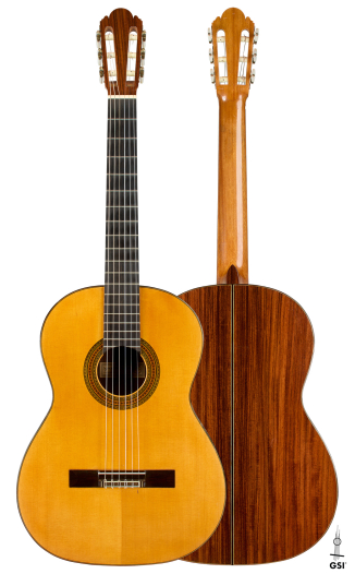 Front and back of a 1960 Ignacio Fleta classical guitar, spruce and Indian rosewood
