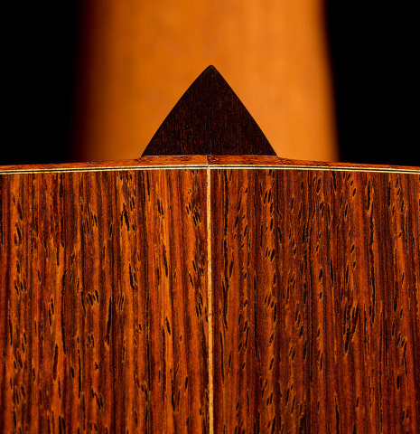 The heel, back binding and purfling of a 2008 Thomas Fredholm classical guitar (ex John Dearman) made of spruce, CSA and Indian rosewood