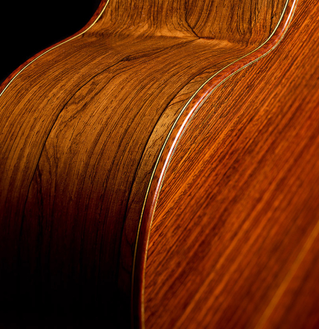 The CSA rosewood sides of a 2008 Thomas Fredholm classical guitar (ex John Dearman) made of spruce, CSA and Indian rosewood