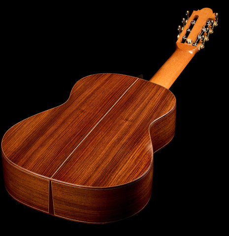 The back and sides of a 2011 Thomas Fredholm "7-string" classical guitar (ex John Dearman) made of spruce and Indian rosewood