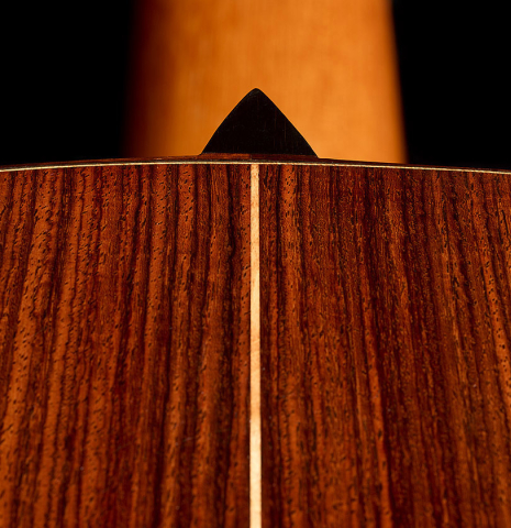 The heel, back binding and purfling of a 2011 Thomas Fredholm "7-string" classical guitar (ex John Dearman) made of spruce and Indian rosewood