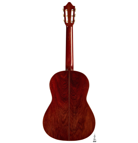 The back of a 1965 Daniel Friederich classical guitar made of spruce and CSA rosewood